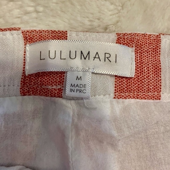 Lulumari Pants Medium White Rayon Red Stripe Lightweight Beach Side Zip Beltloop - Picture 11 of 16